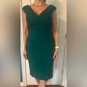 Tadashi Shoji Teal Ruched Midi Dress